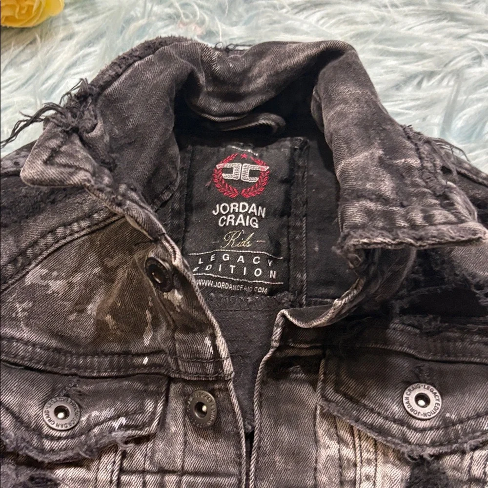 JC Jordan Craig Bayside Denim Trucker Jacket Black Distressed Sz 2